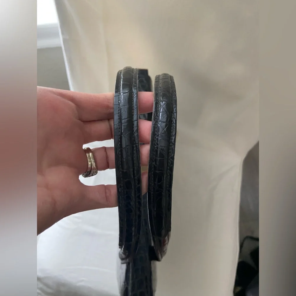 Vintage Deauville Black Crocodile Skin Leather Handbag With Two Handles - Picture 13 of 16